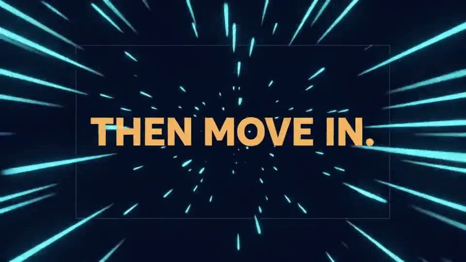 Gold type over cyan warp speed lines