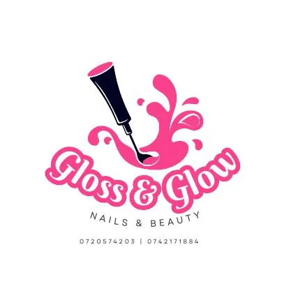 Gloss and Glow nails and beauty logo with a pink polish splash
