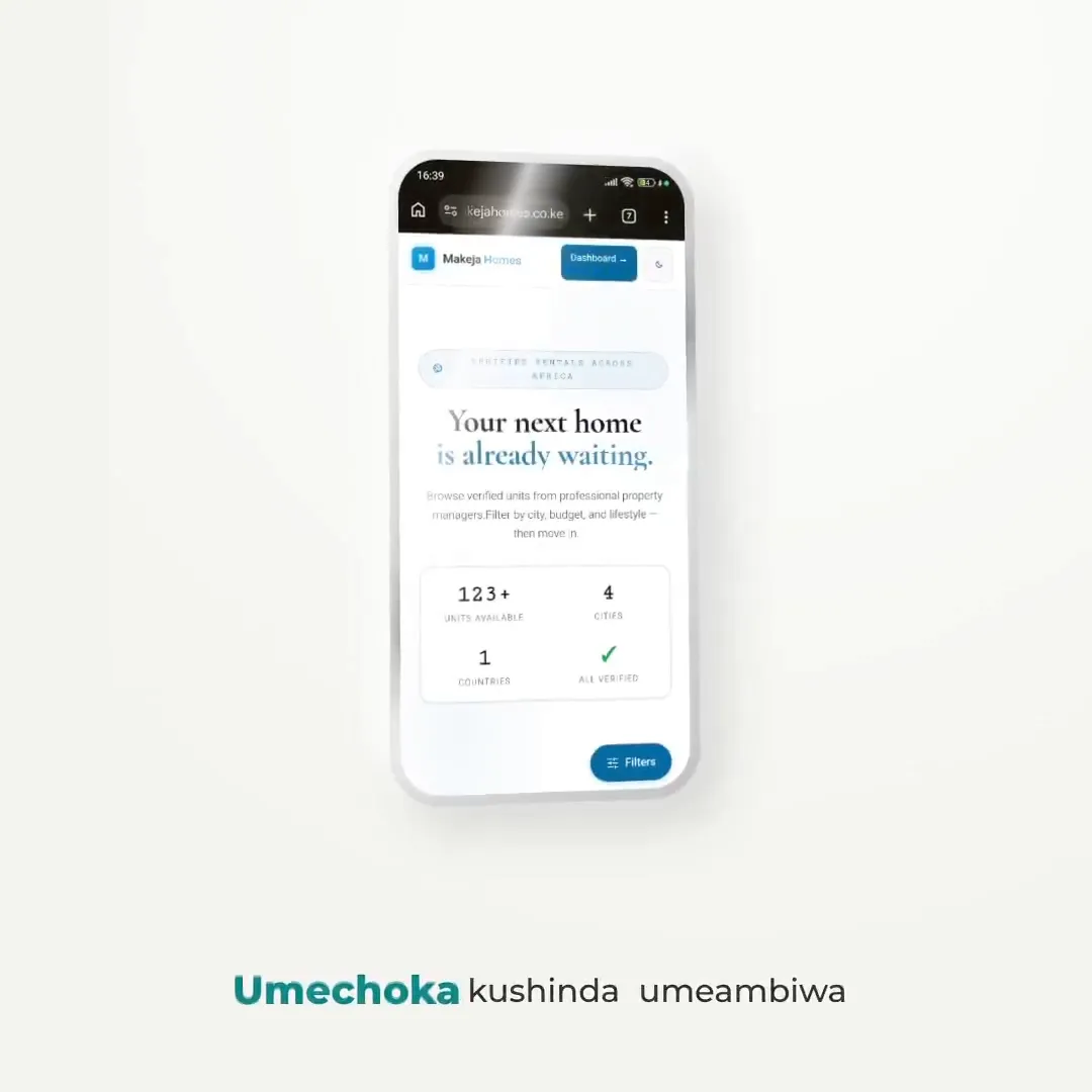 Phone showing Makeja listings with the line Umechoka kushinda umeambiwa